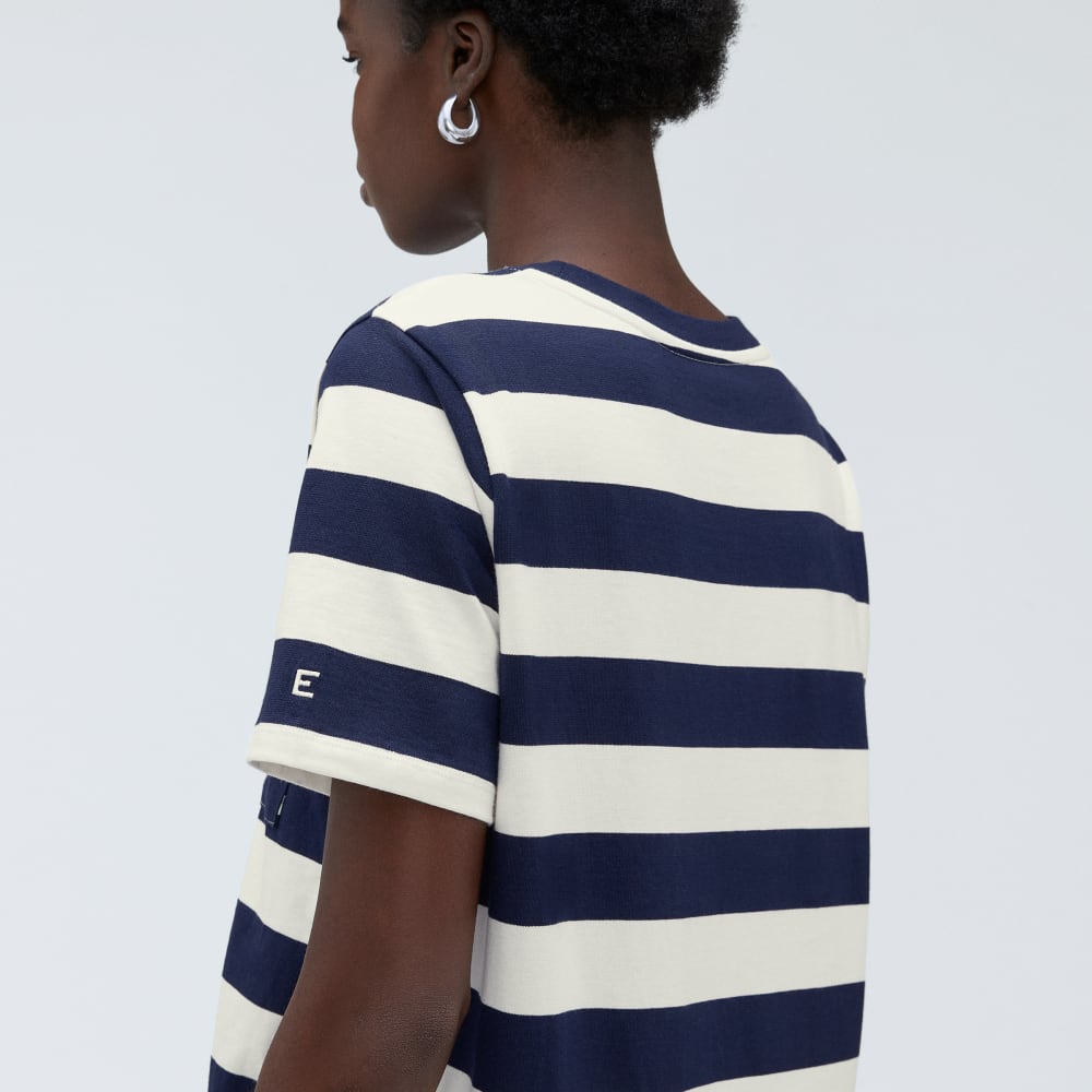 The Organic Cotton Weekend Tee Dress in Navy / Canvas — detail view