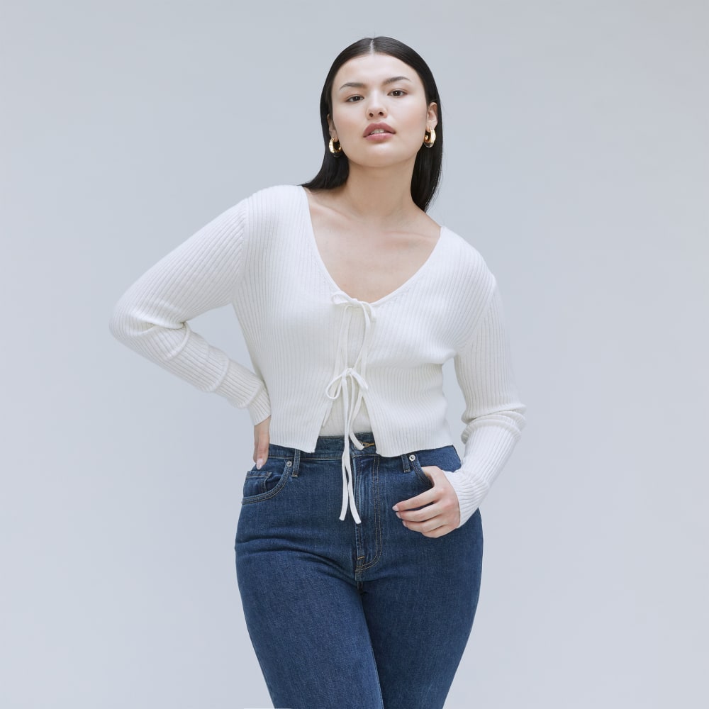 The Cotton-Merino Front-Tie Top in Snowflake — front view