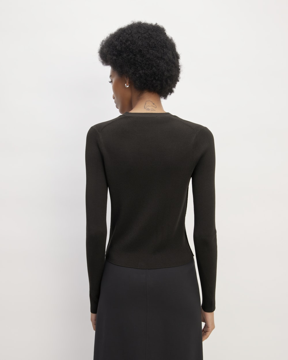 The Viscose Knit Cardigan in Black — detail view