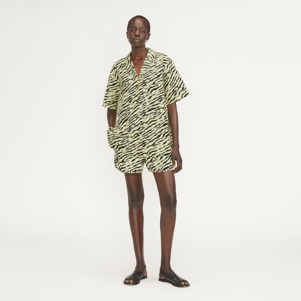 The Poplin Shirt in Pale Yellow Tiger Stripe — detail view