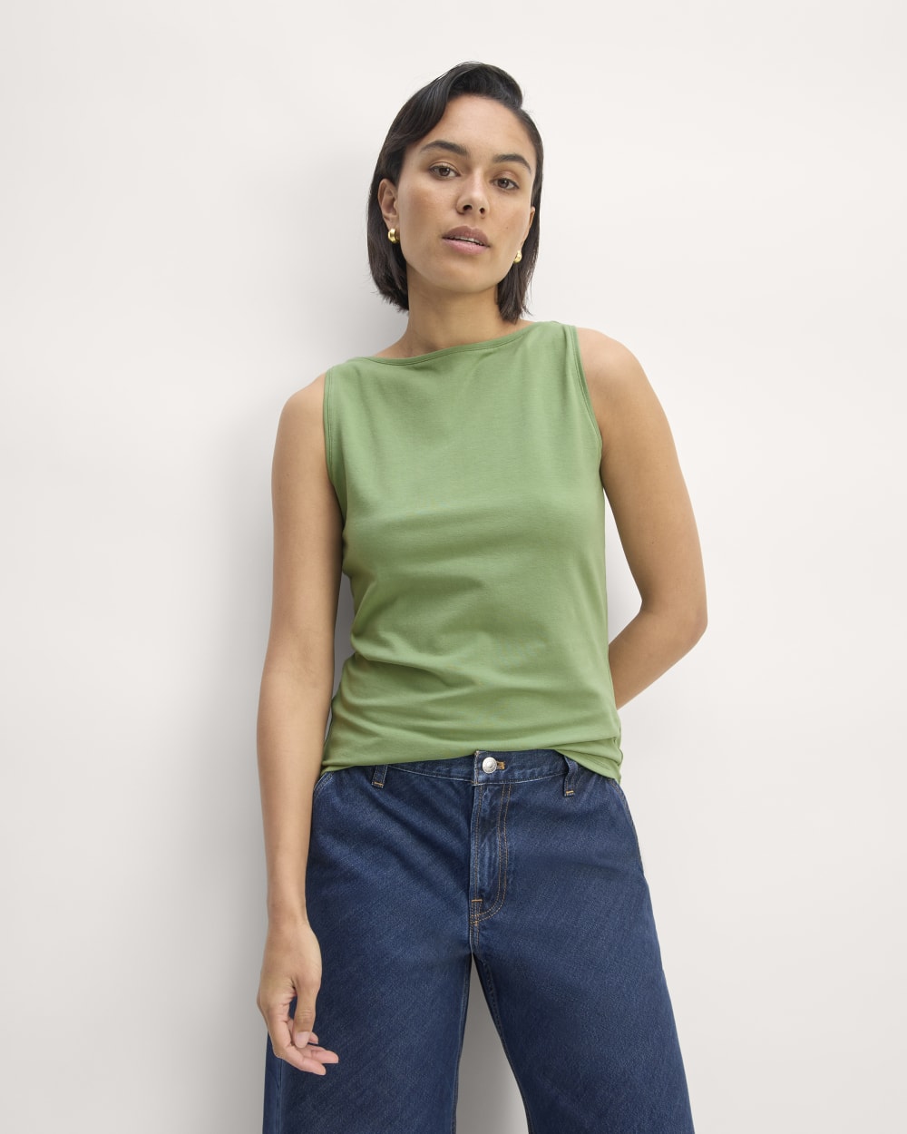 The Form Boatneck Tank in Jade Green — front view