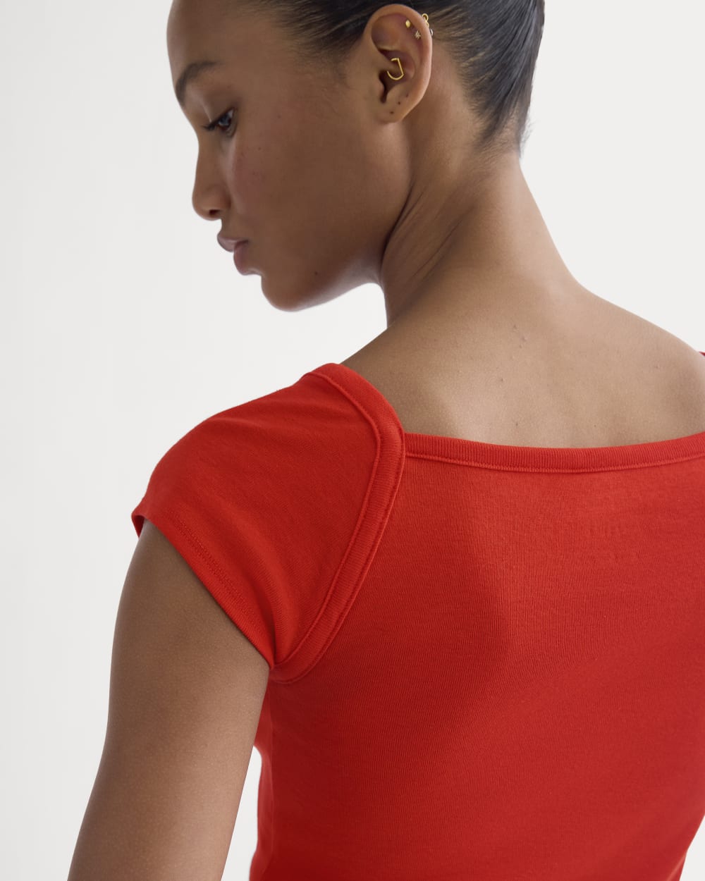 RetroSoft Cotton Square-Neck Tee in Fiery Red — detail view