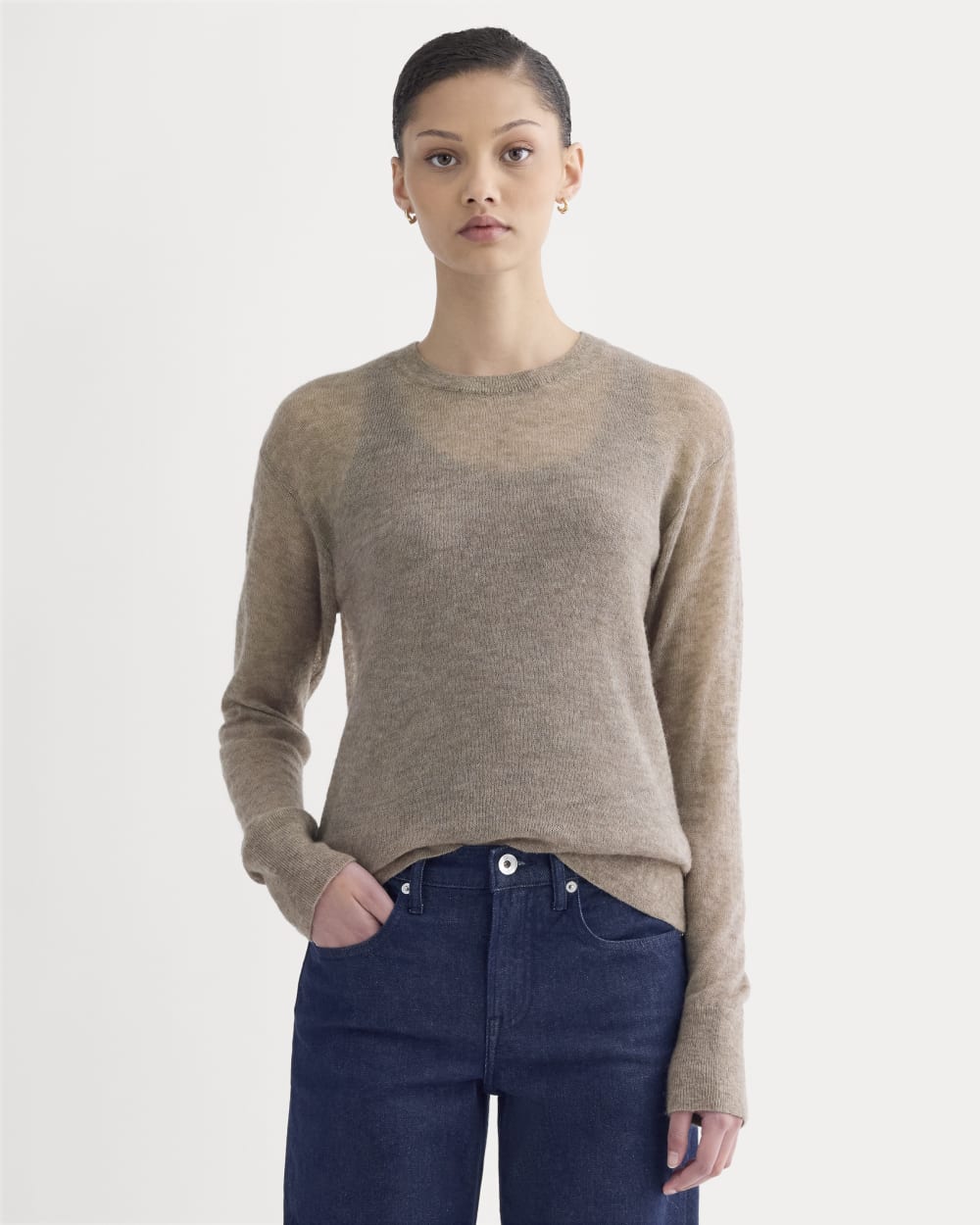 The Air Alpaca™ Relaxed Crew Top in Heathered Chocolate Chip — front view