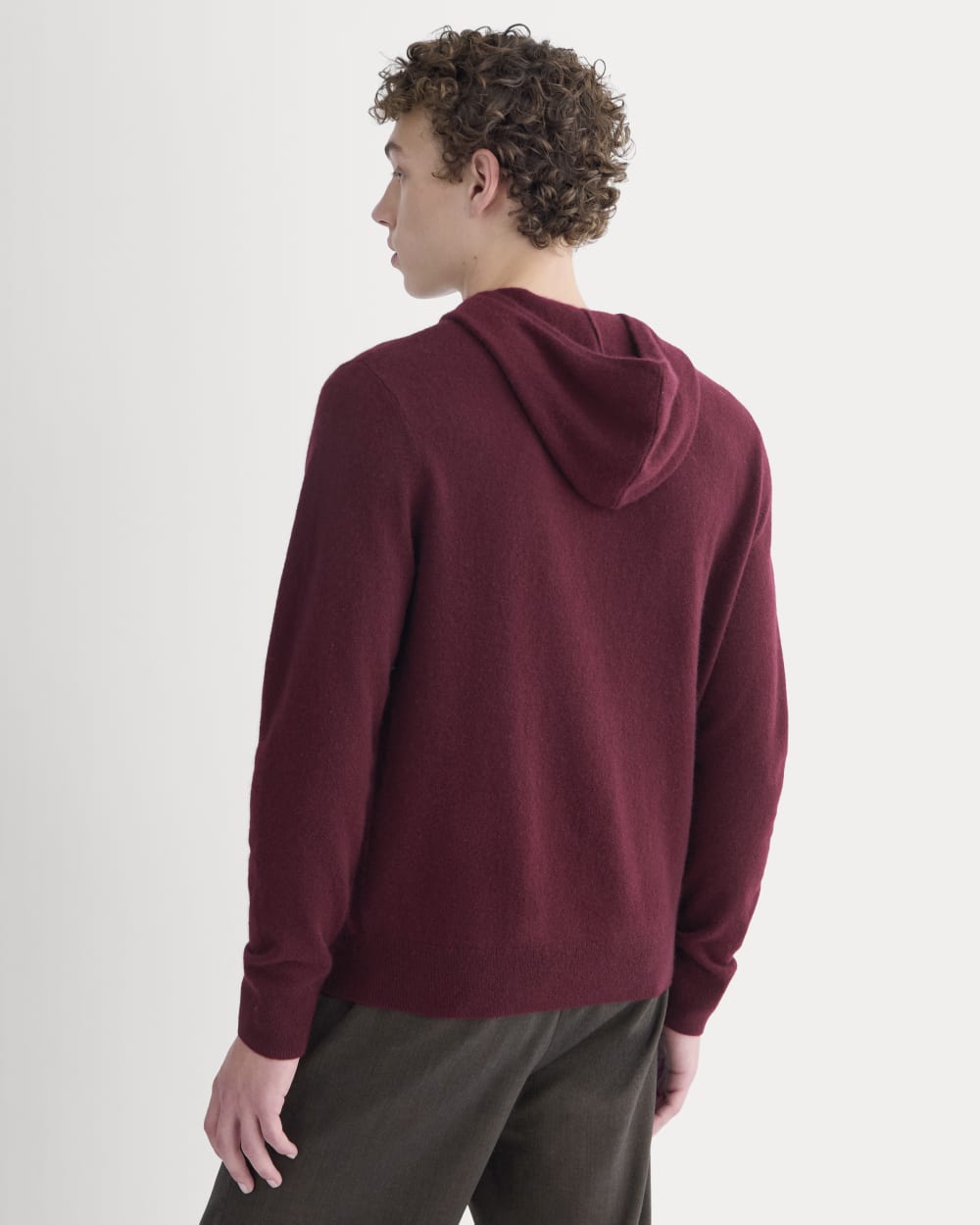 Everlane x Peace & Quiet Cashmere Hoodie in Wine — detail view