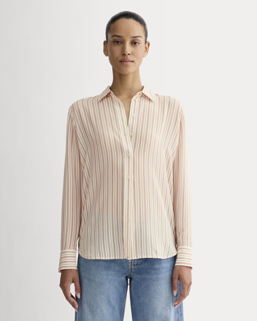 The Must-Have Shirt in Washable Silk in Bone / Dusky Rose — front view