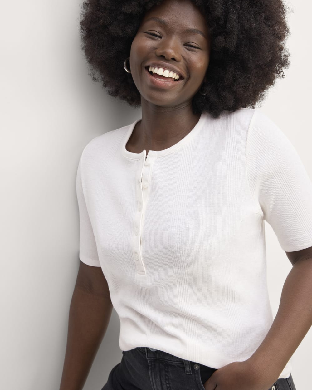 The Vintage Rib Henley in Bone — front view