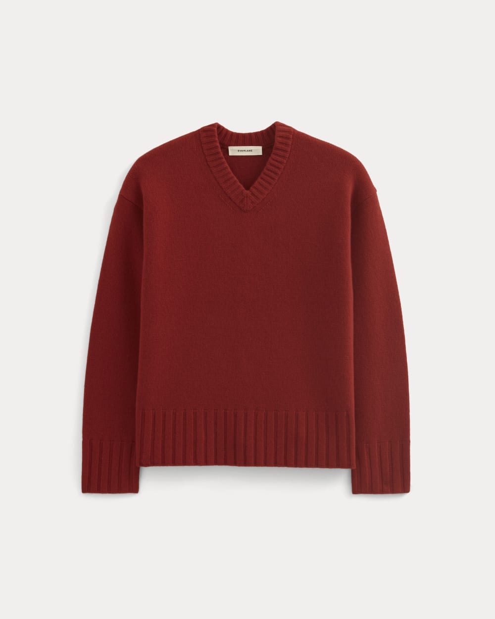 V-Neck Sweater in Extrafine Luxe Merino in Berry Red — alternate view