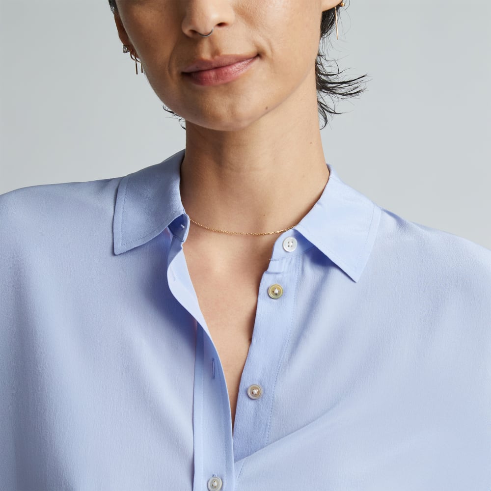 The Must-Have Shirt in Washable Silk in Periwinkle — detail view