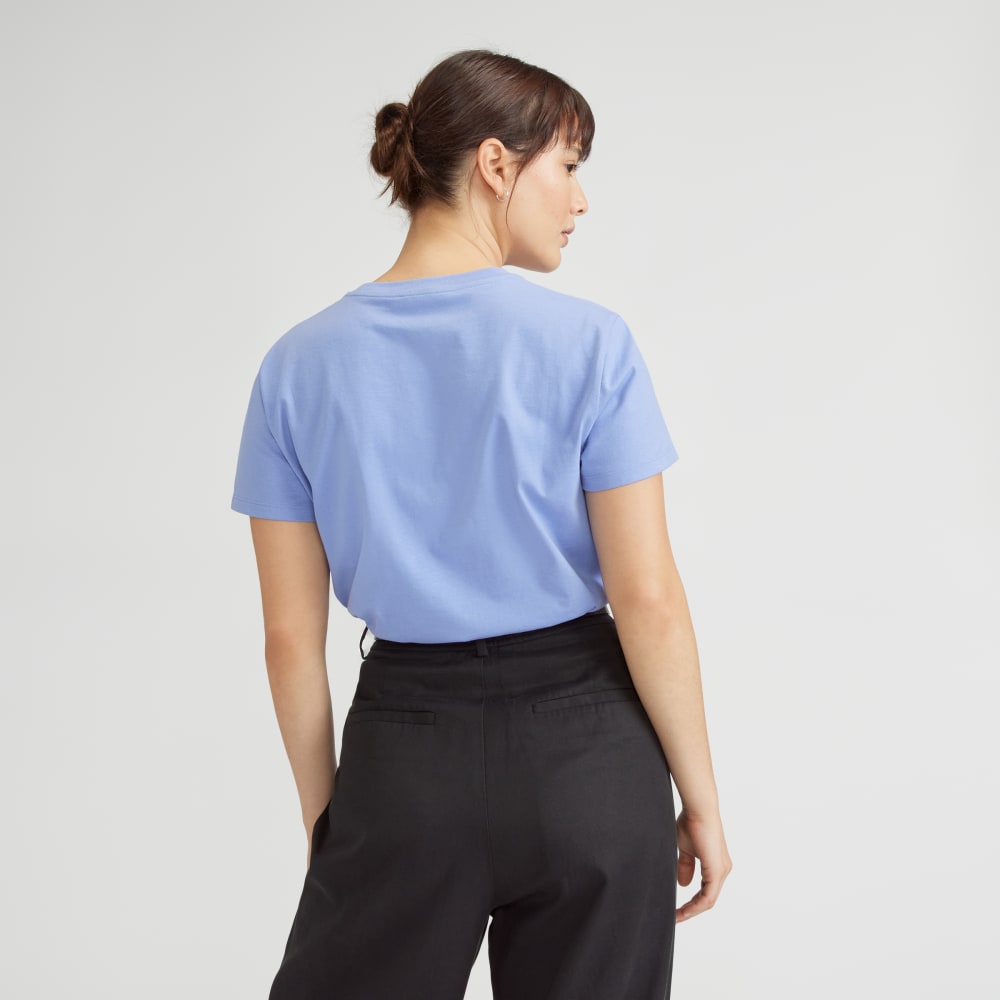 The Box-Cut Tee in Essential Cotton in Cornflower Blue — detail view