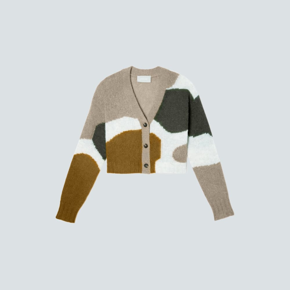 The Alpaca V-Neck Cropped Cardigan in Neutral Camo — alternate view