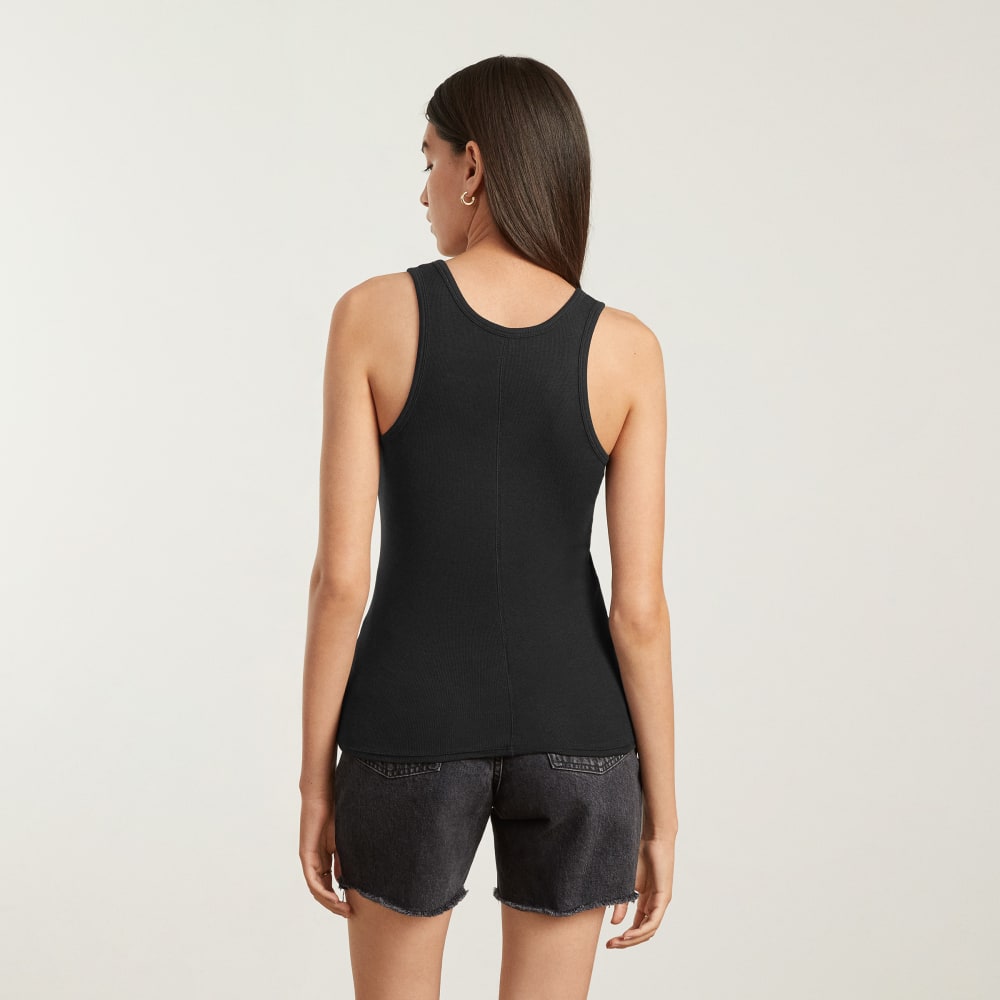 The Pima Micro-Rib U-neck Tank in Black — detail view