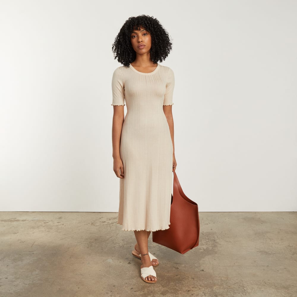 The Open Back Rib Dress in Parchment — detail view