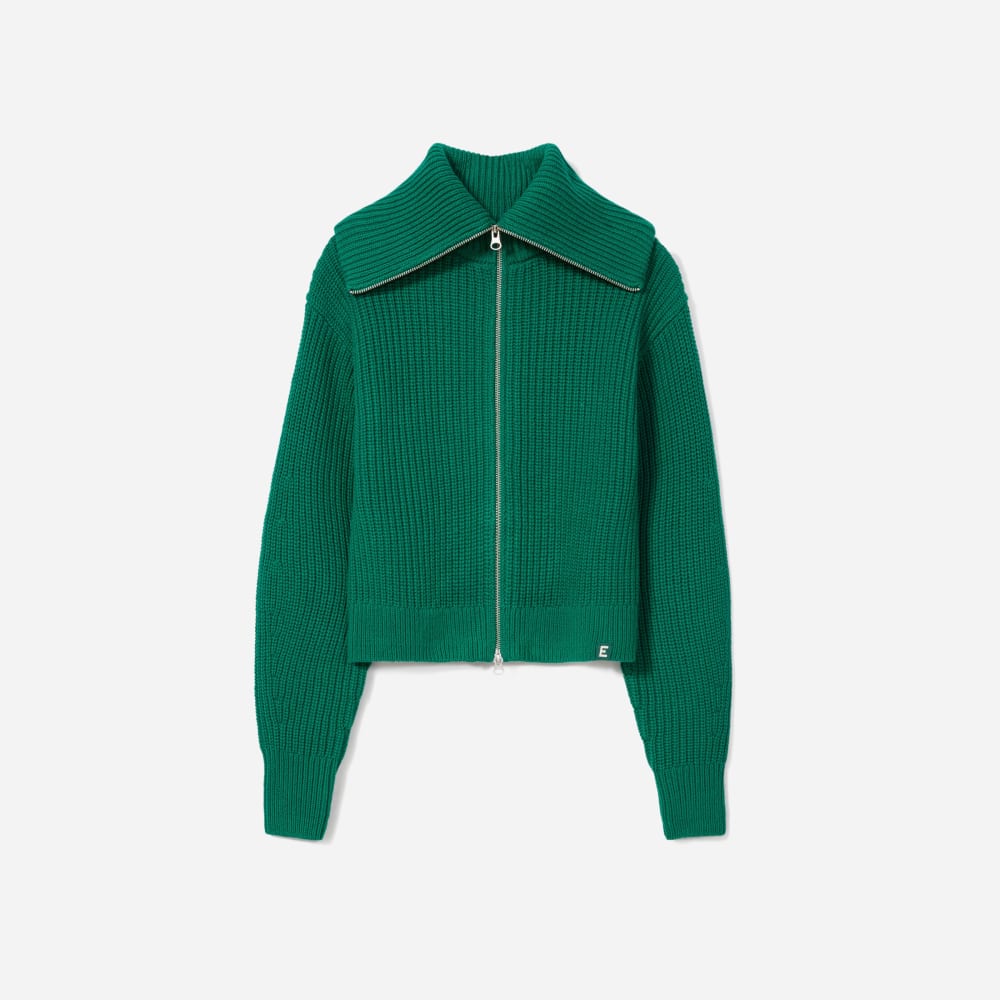 The Chunky Cardigan in Ultramarine Green — front view