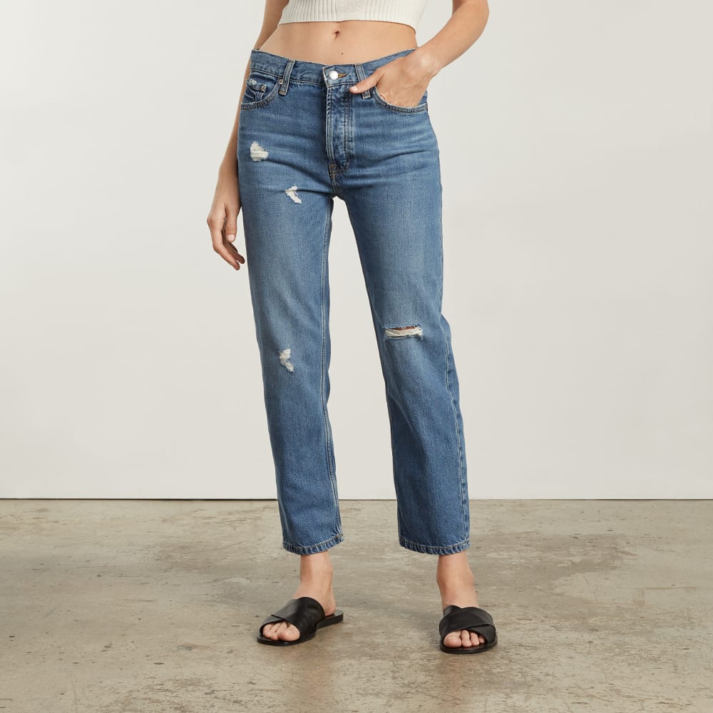 The Super-Soft Relaxed Jean in Mid Blue — detail view