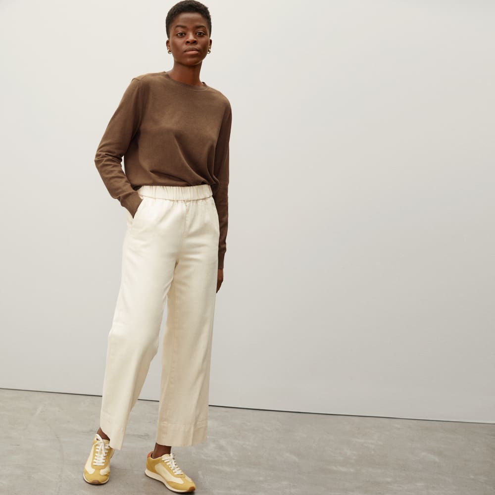 The Organic Cotton Crewneck Sweater in Dark Camel — front view