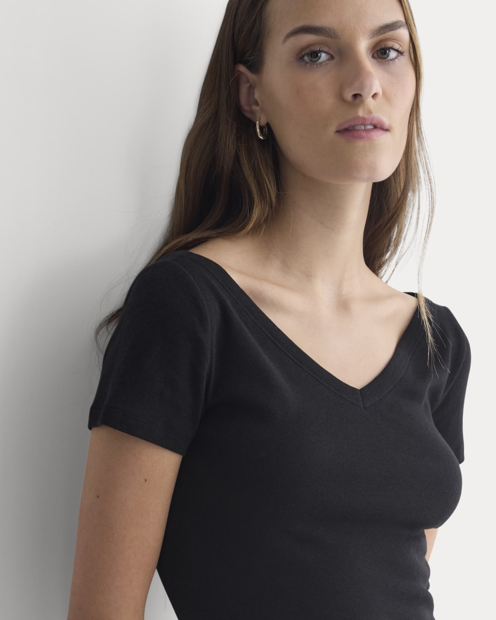 Tissue Short-Sleeve V-Neck Top in Black — detail view