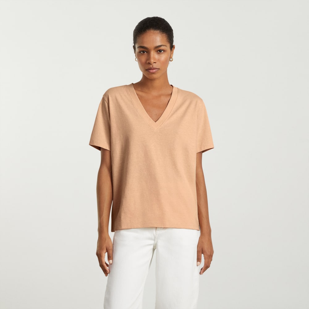 The Vintage V-Neck Hemp Tee in Hazelnut — front view