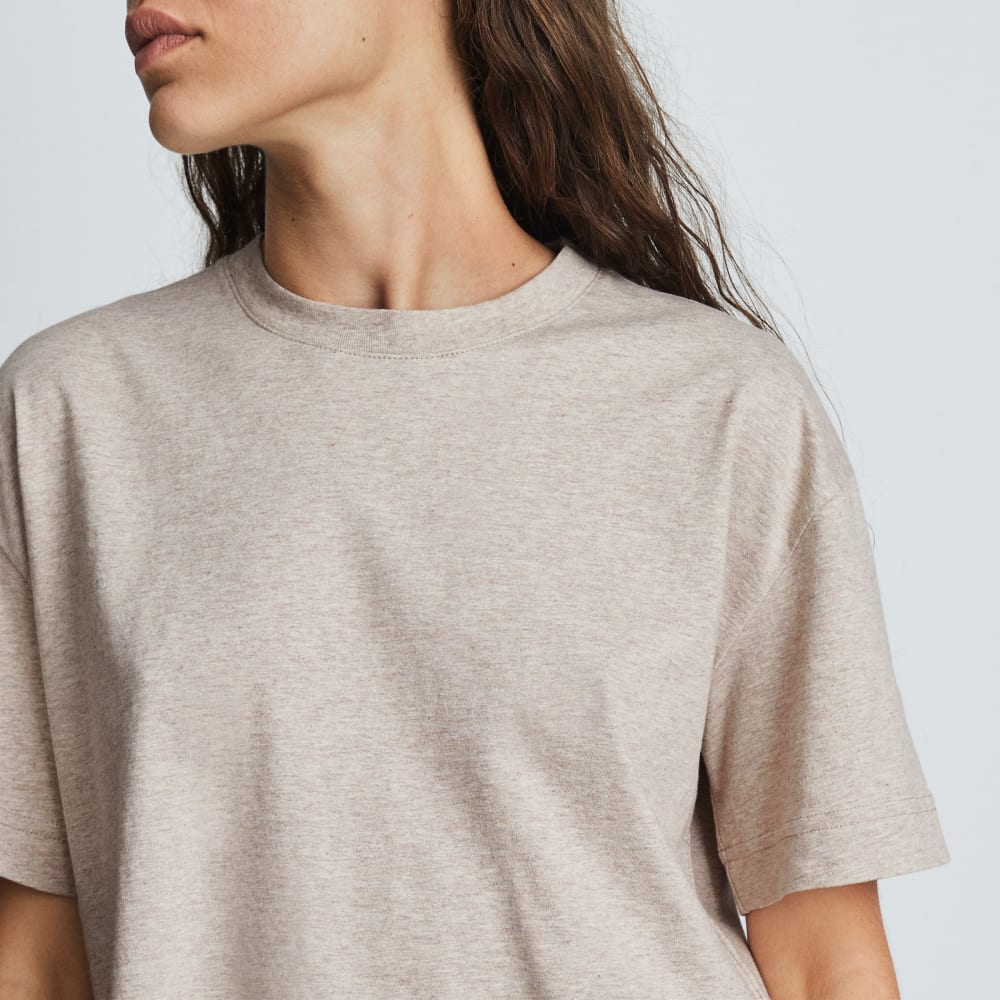 The Organic Cotton Cropped Tee in Heathered Burnt Sugar — detail view