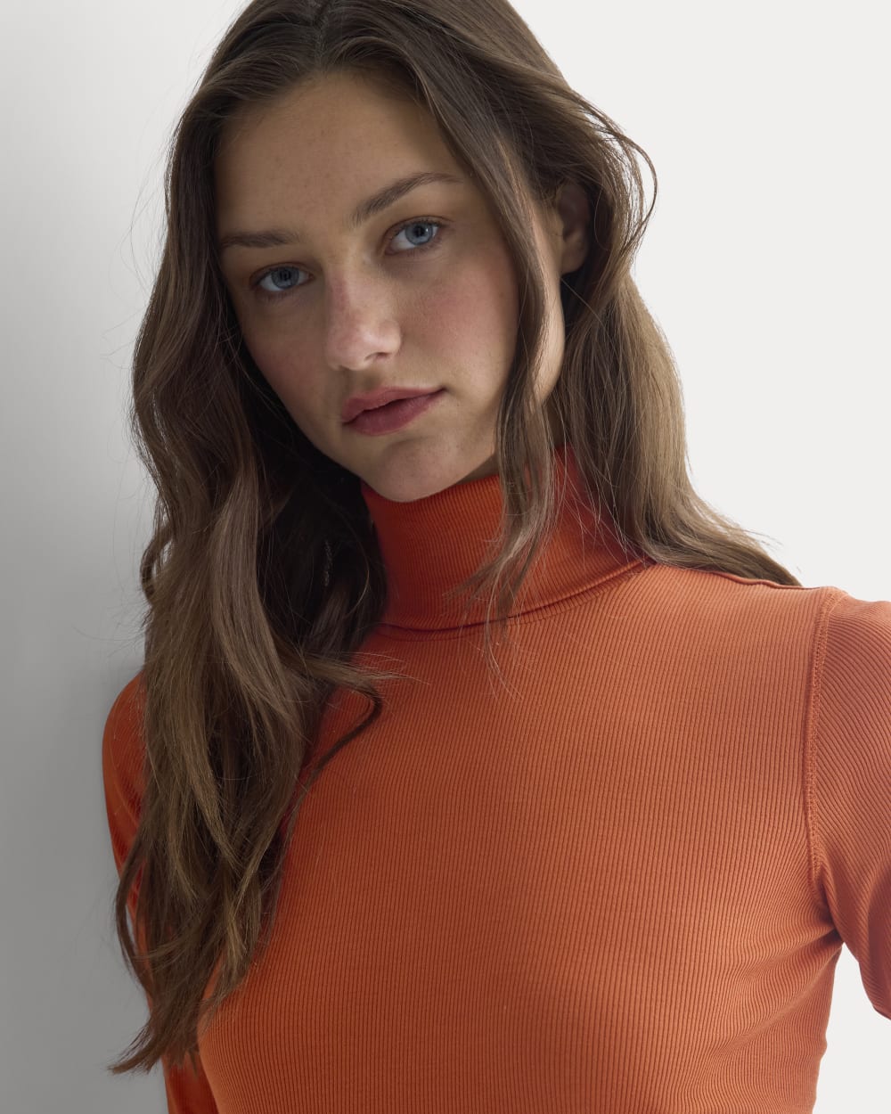 The Luxe Rib Turtleneck in Rust — detail view