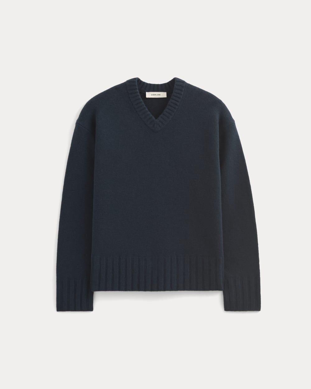 V-Neck Sweater in Extrafine Luxe Merino in Navy — alternate view