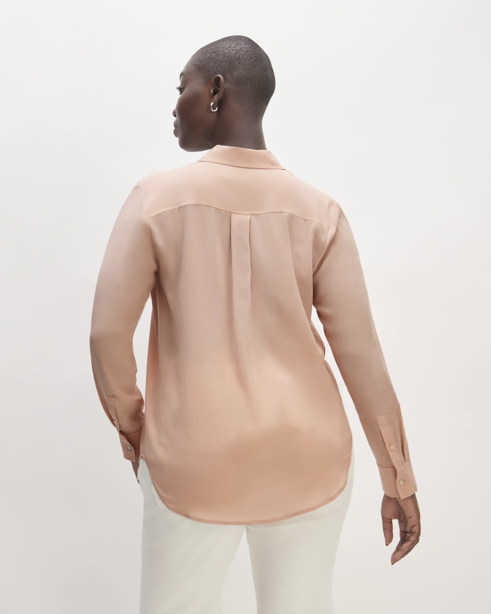 The Must-Have Shirt in Washable Silk in Blush Pink — detail view