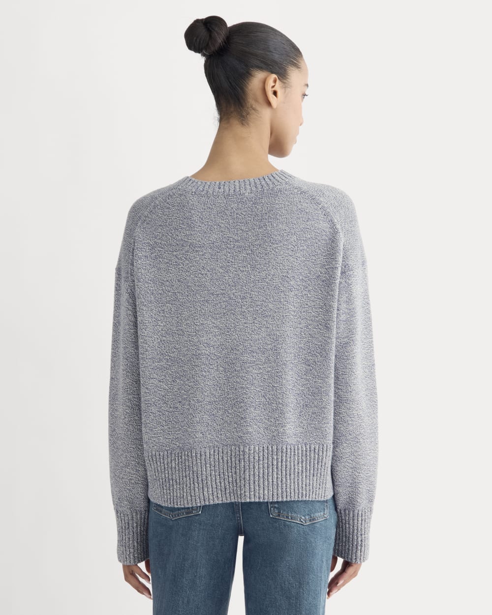 The Boxy Sweater in Everyday Cotton in Blue Indigo/Canvas Twist — detail view