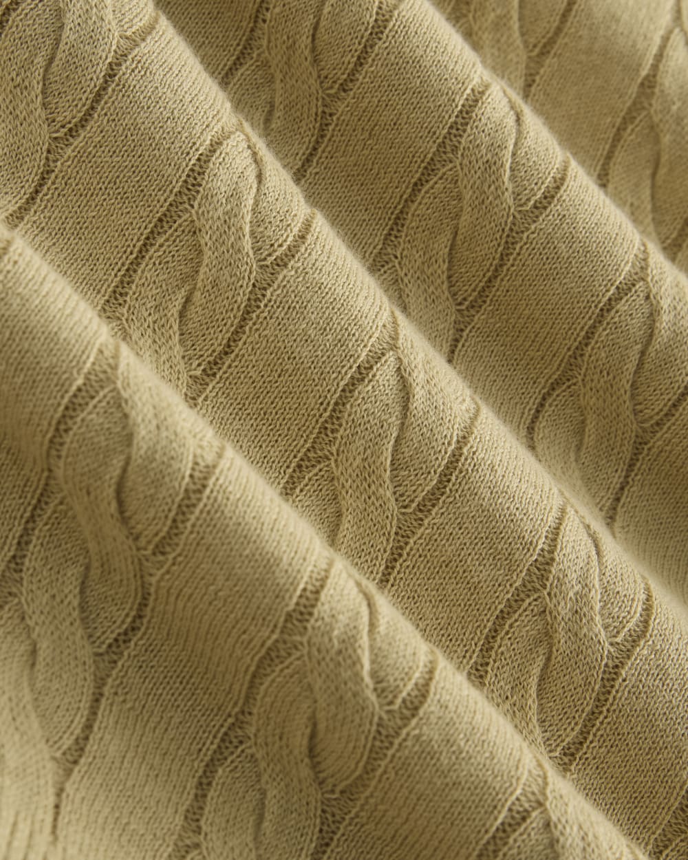 The Cable Crew in Cotton Cashmere in Classic Khaki — detail view