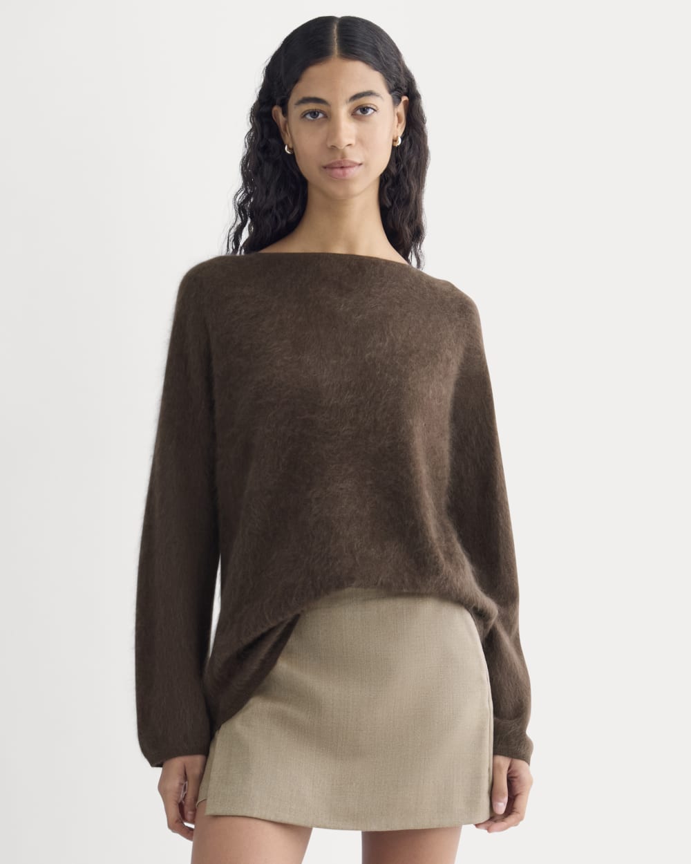 Lush Cashmere Boatneck Sweater in Raven — detail view