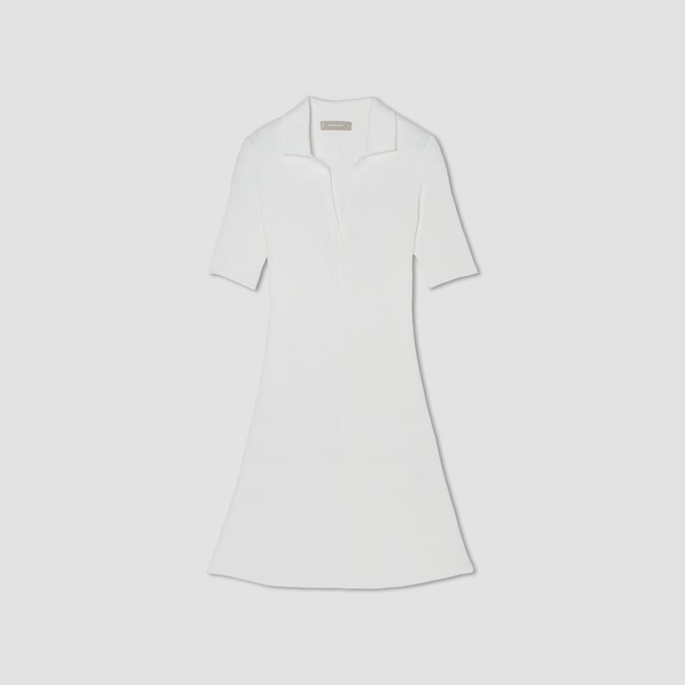 The Ribbed Short-Sleeve Polo Dress in White — alternate view