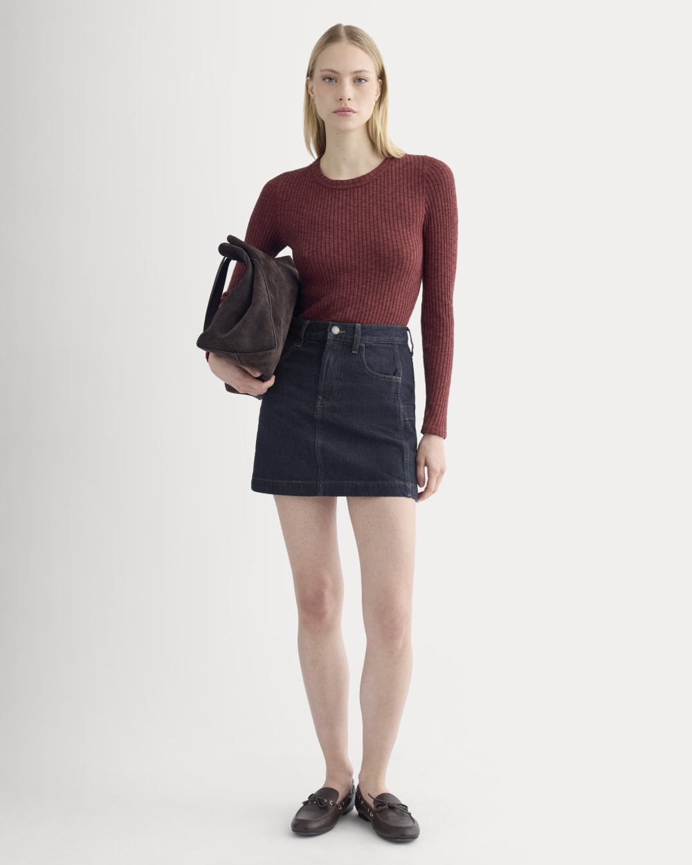 The Cozy Rib Long-Sleeve Tee in Pomegranate — detail view