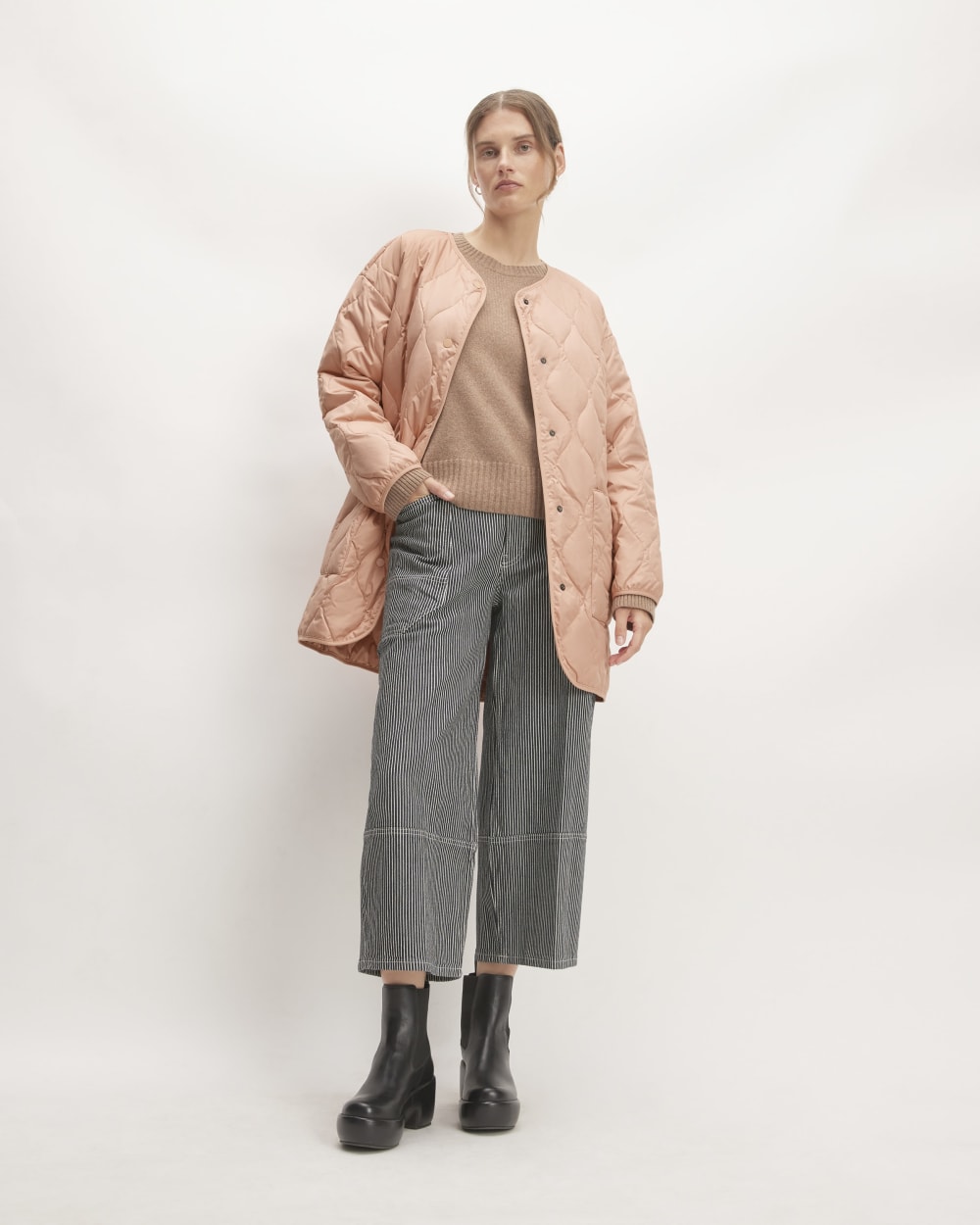 The Quilted Liner in Blush Pink — detail view