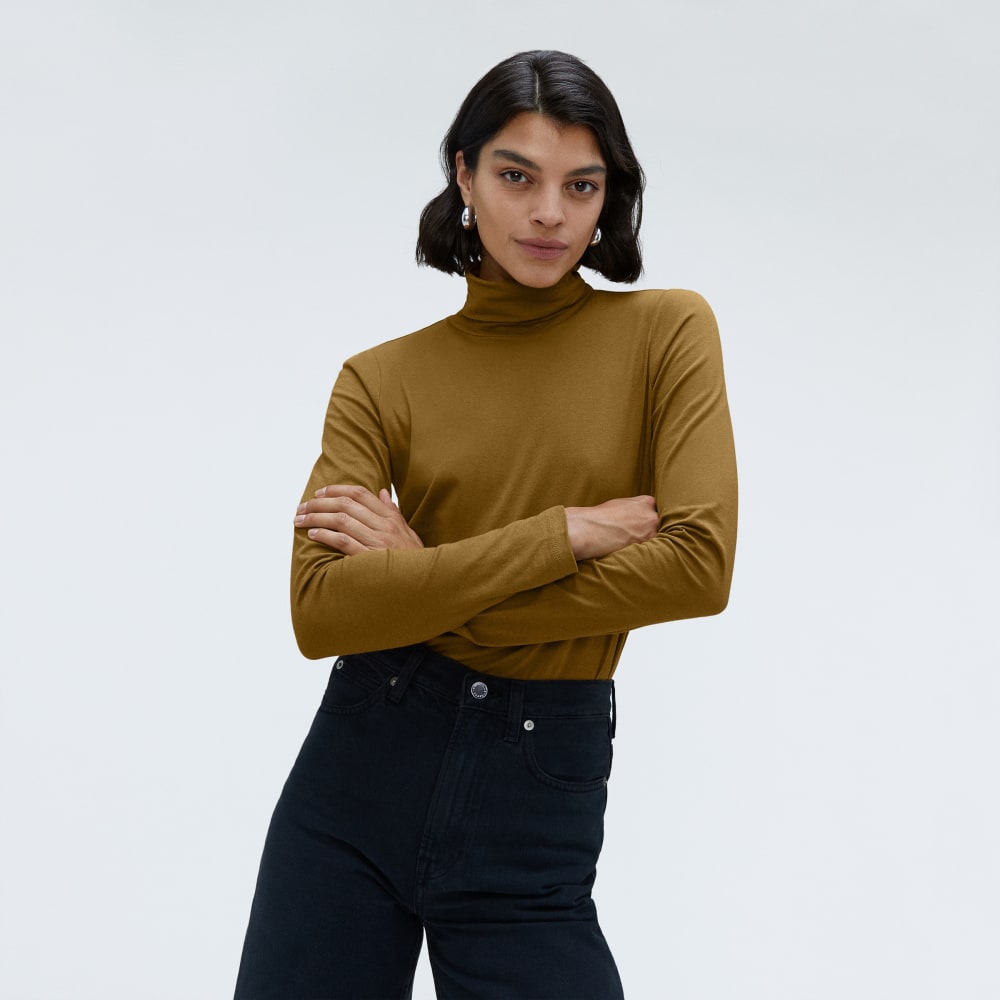 The Organic Cotton Turtleneck in Tapenade — detail view