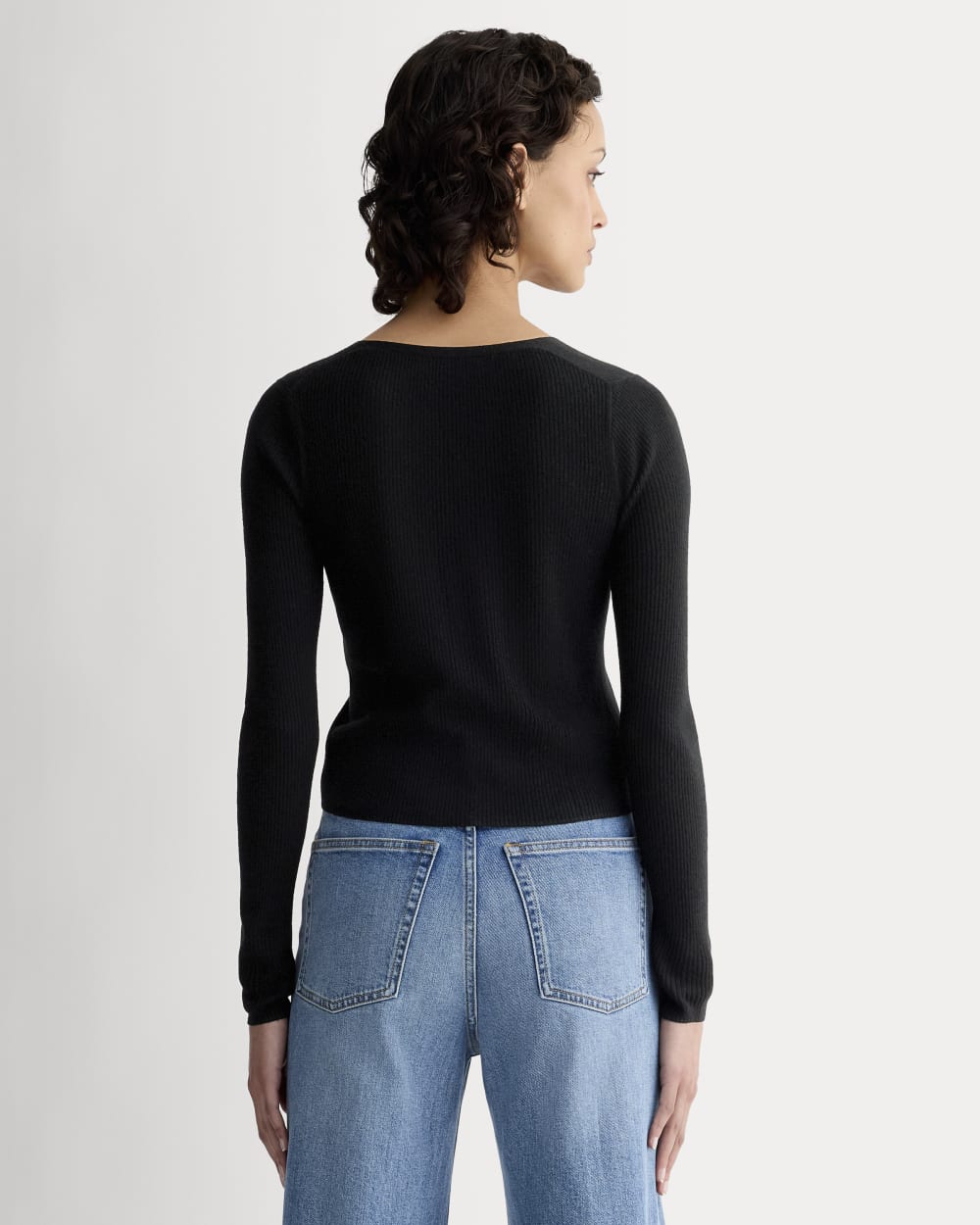 The Cardigan in Ultrasoft Merino in Black — detail view
