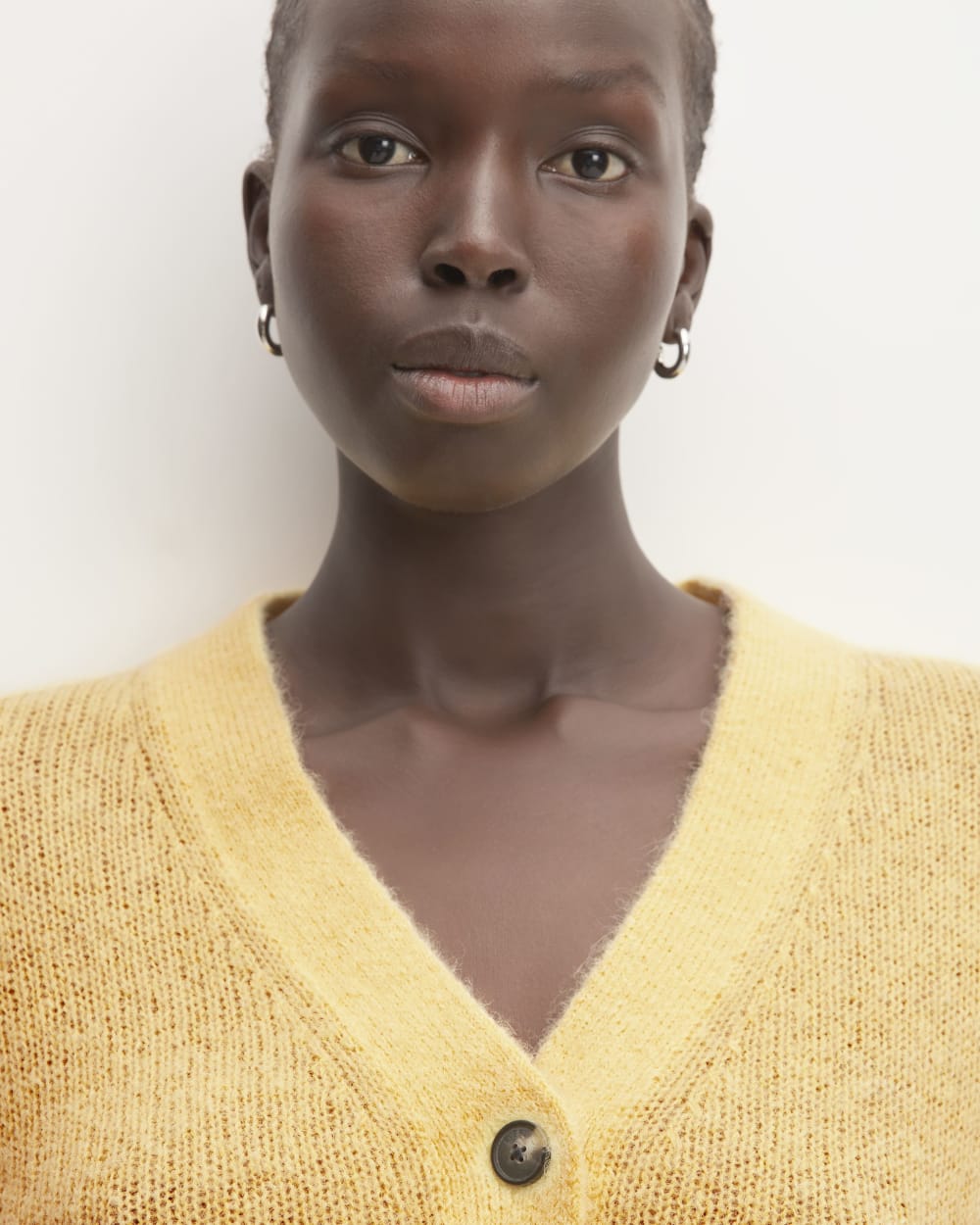 The Alpaca V-Neck Cropped Cardigan in Raffia — detail view