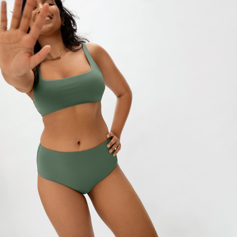 The Square-Neck Bikini Top in Herb — detail view