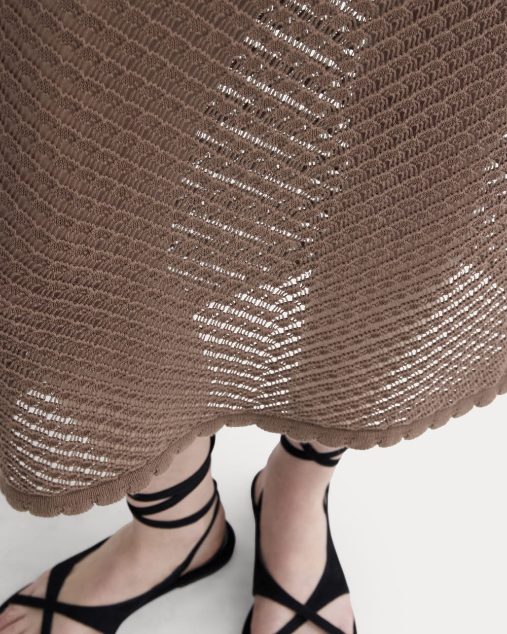 The Lace Knit Skirt in Mocha — detail view