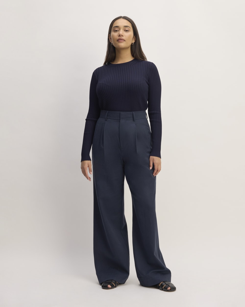 The Viscose Knit Crew in Navy — detail view