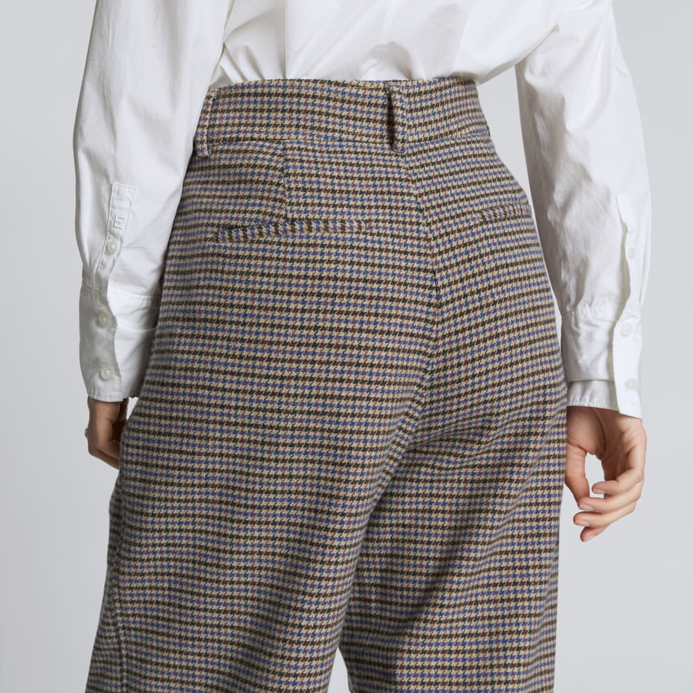 The ReWool® Way-High Drape Pant in Blue / Brown Houndstooth — detail view