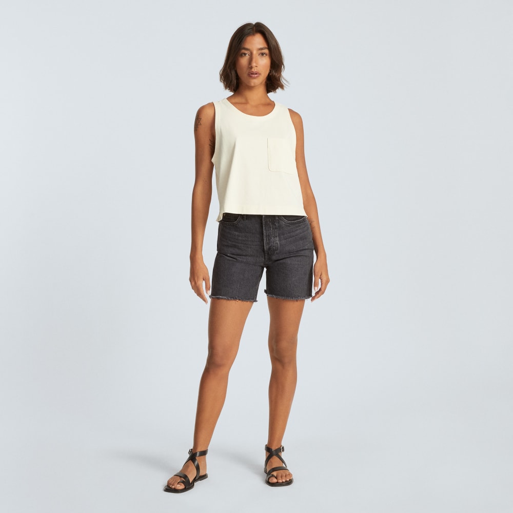 The Premium Weight Cropped Pocket Tank in Canvas — detail view