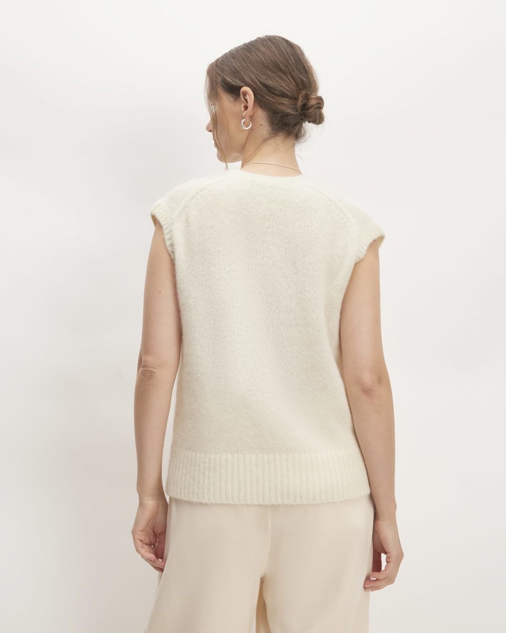 The Alpaca V-Neck Vest in Snow — detail view