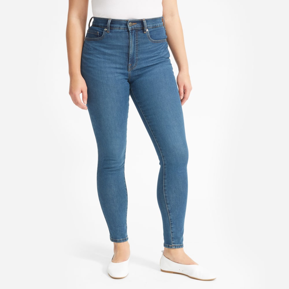The Authentic Stretch High-Rise Skinny in Mid Blue — detail view