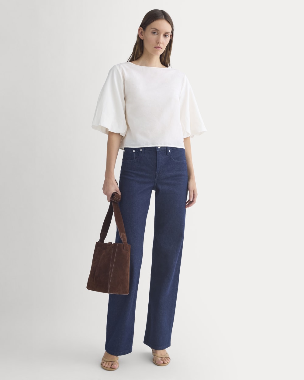 Bubble-Sleeve Top in Bone — detail view