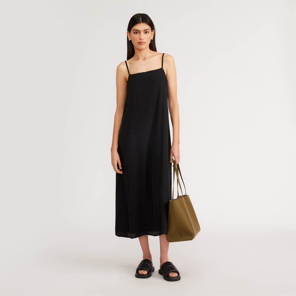 The Satin Square-Neck Slip Dress in Black — front view