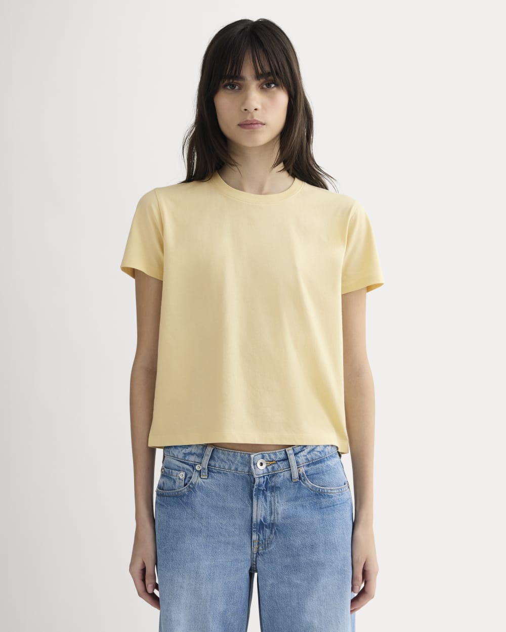 The Box-Cut Tee in Essential Cotton in Banana Crepe — front view