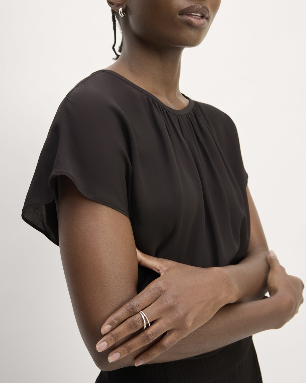 The Gathered Neck Top in Black — detail view