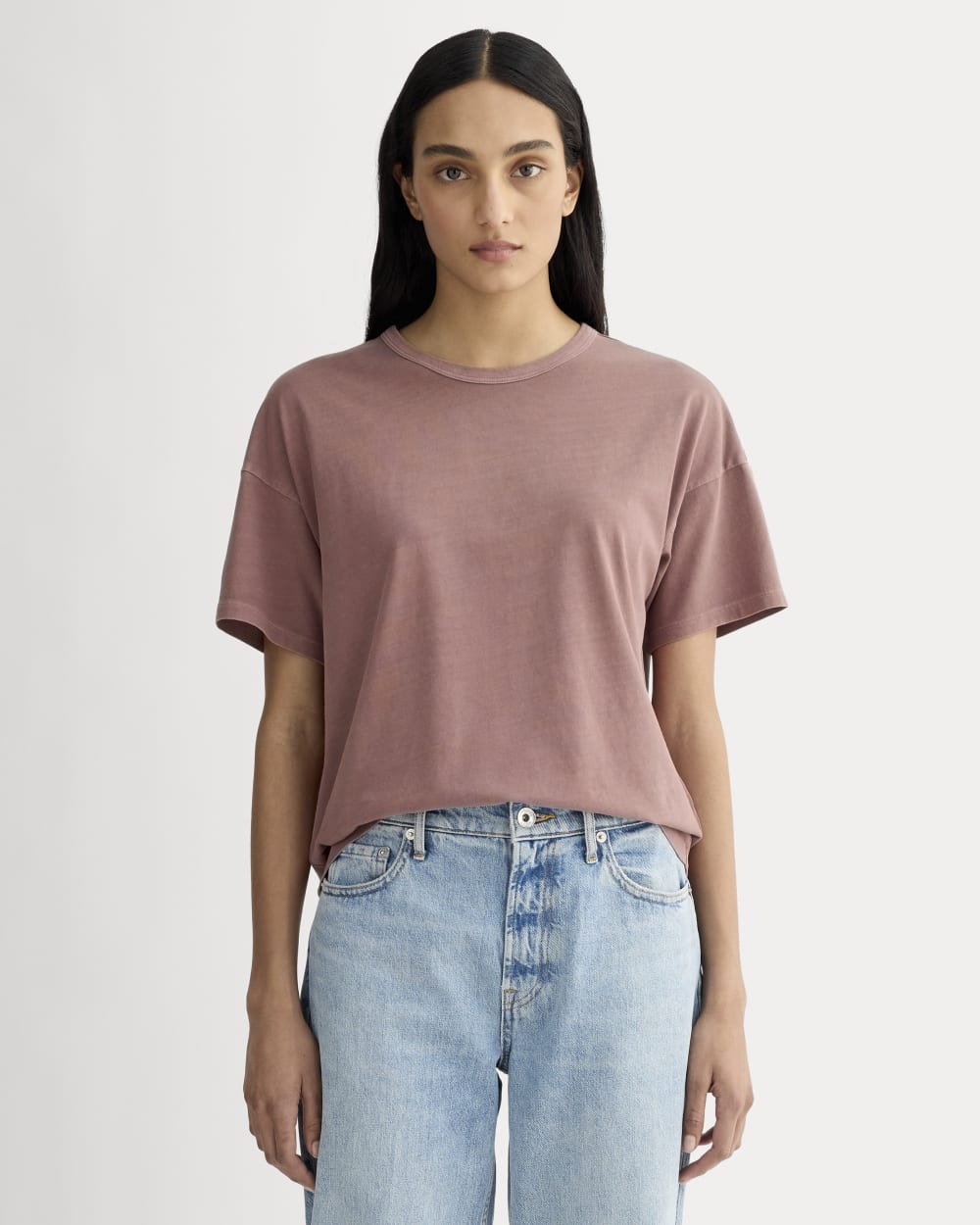 The Boyfriend Tee in Essential Cotton in Brown Garment Dye — front view