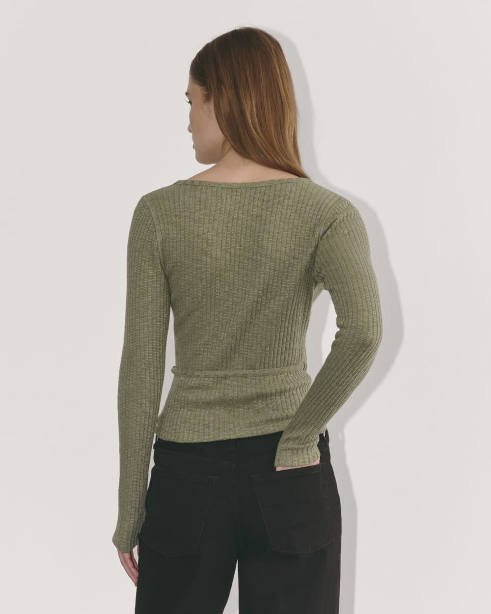 The Cozy Rib Wrap Top in Kalamata — detail view