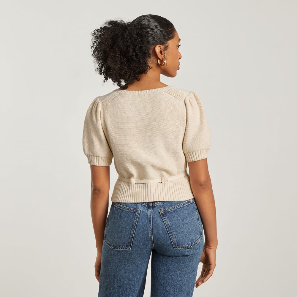 The Puff Sleeve Sweater Top in Parchment — detail view