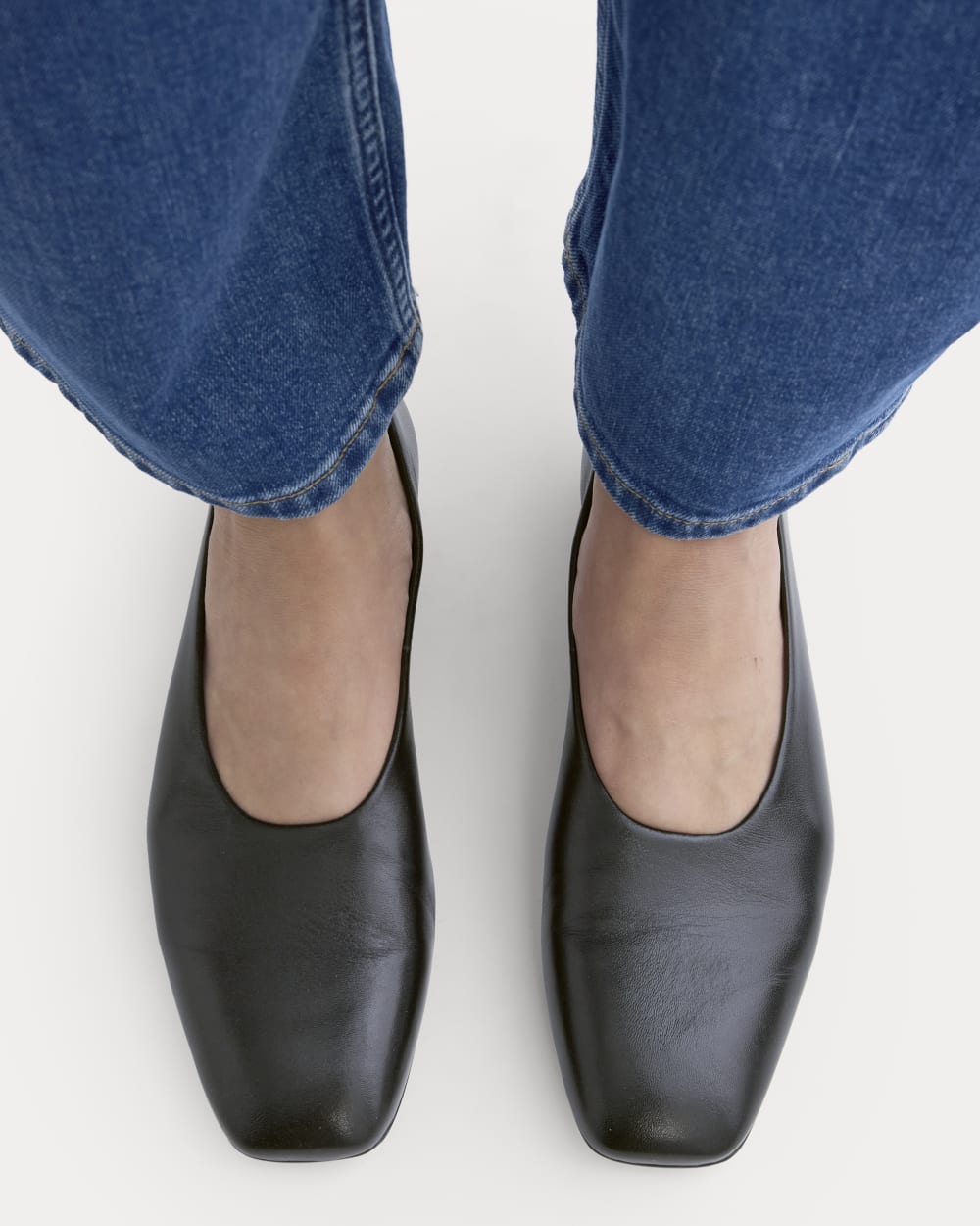 Gallery Square-Toe Flat in Black — detail view