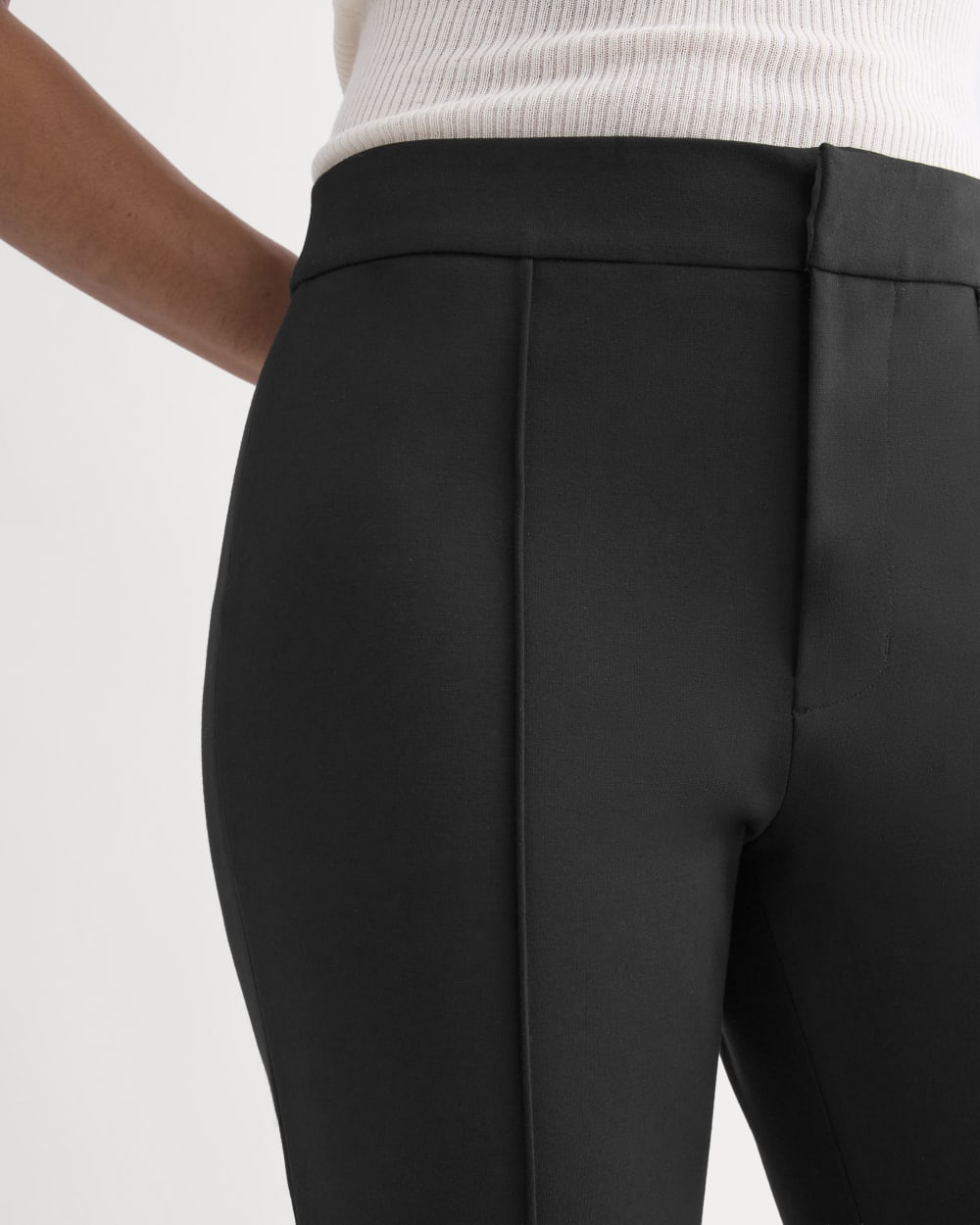 Slim Trouser in Ponte in Black — detail view